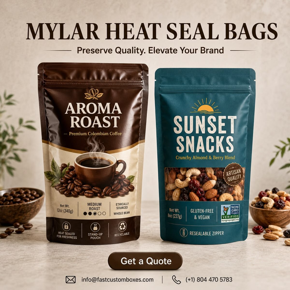 Branded Custom Mylar Food Bags For Market Growth